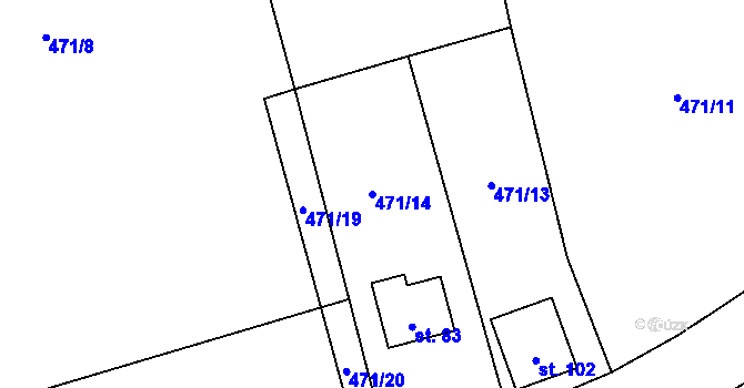 Parcela st. 471/14 v KÚ Ježovy, Katastrální mapa