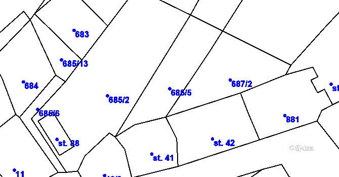 Parcela st. 685/5 v KÚ Ježovy, Katastrální mapa