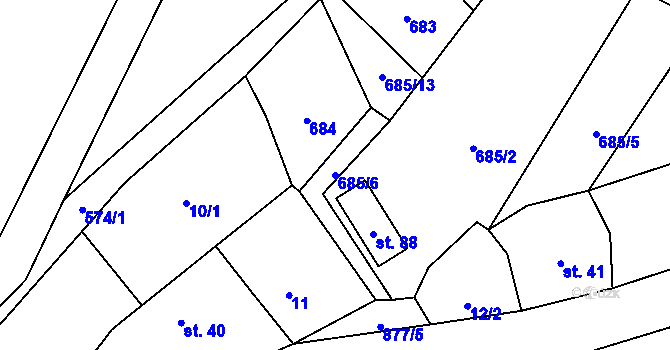 Parcela st. 685/6 v KÚ Ježovy, Katastrální mapa