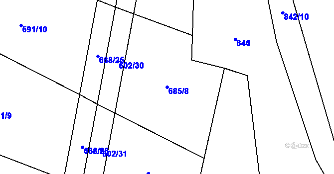 Parcela st. 685/8 v KÚ Ježovy, Katastrální mapa