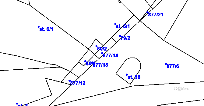 Parcela st. 877/14 v KÚ Ježovy, Katastrální mapa
