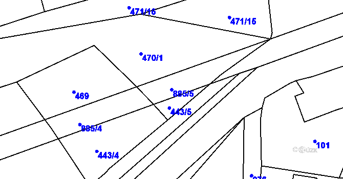Parcela st. 885/5 v KÚ Ježovy, Katastrální mapa