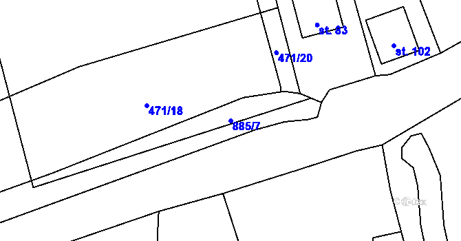 Parcela st. 885/7 v KÚ Ježovy, Katastrální mapa