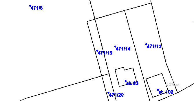 Parcela st. 471/19 v KÚ Ježovy, Katastrální mapa