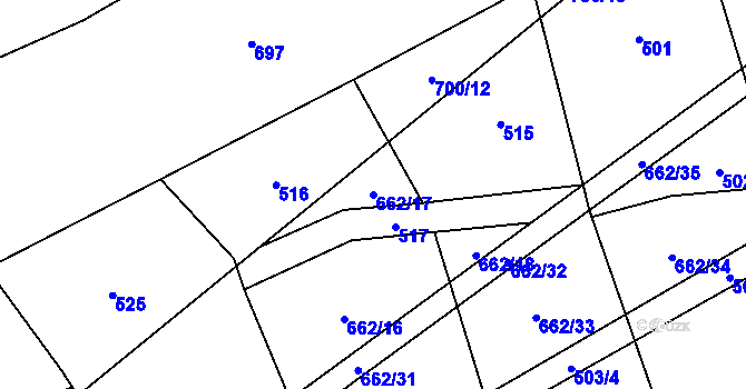 Parcela st. 662/17 v KÚ Trnčí, Katastrální mapa
