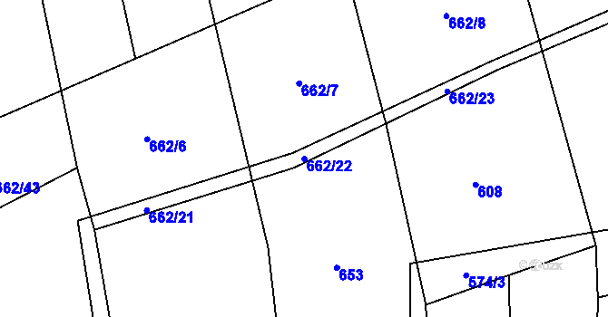 Parcela st. 662/22 v KÚ Trnčí, Katastrální mapa