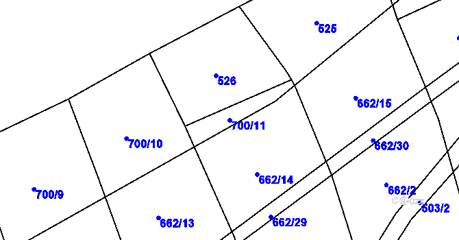 Parcela st. 700/11 v KÚ Trnčí, Katastrální mapa