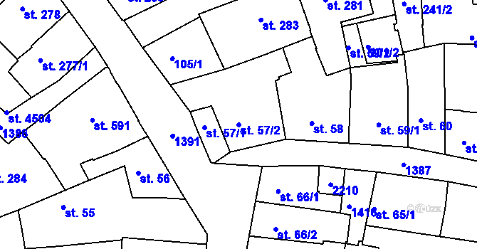 Parcela st. 57/2 v KÚ Jičín, Katastrální mapa