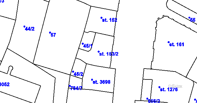 Parcela st. 153/2 v KÚ Jičín, Katastrální mapa