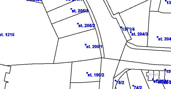 Parcela st. 205/1 v KÚ Jičín, Katastrální mapa