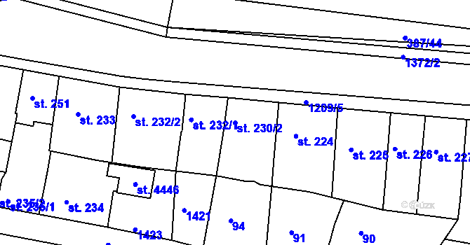 Parcela st. 230/2 v KÚ Jičín, Katastrální mapa