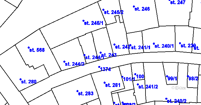Parcela st. 243 v KÚ Jičín, Katastrální mapa