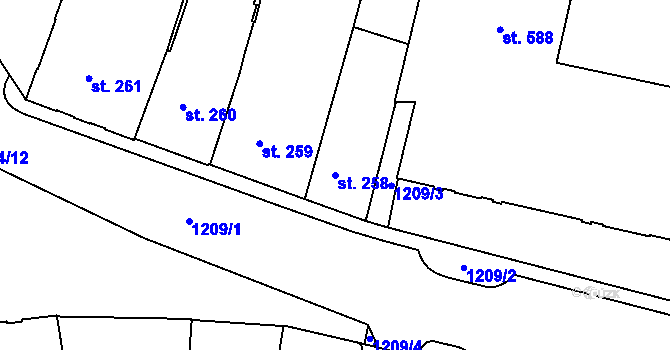 Parcela st. 258 v KÚ Jičín, Katastrální mapa