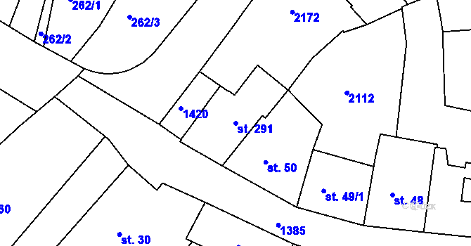 Parcela st. 291 v KÚ Jičín, Katastrální mapa