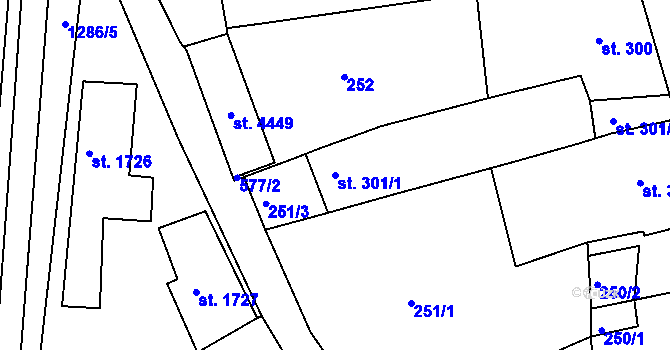 Parcela st. 301/1 v KÚ Jičín, Katastrální mapa