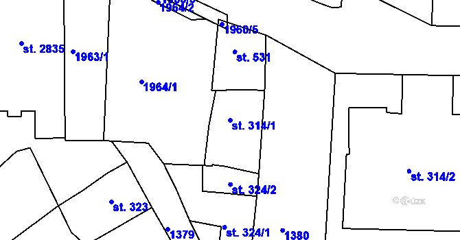 Parcela st. 314/1 v KÚ Jičín, Katastrální mapa
