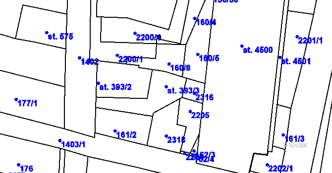 Parcela st. 393/3 v KÚ Jičín, Katastrální mapa