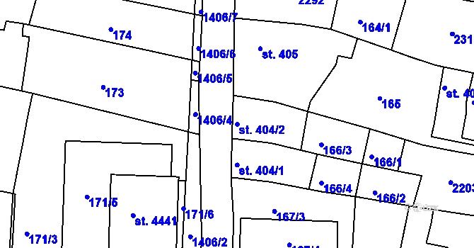 Parcela st. 404/2 v KÚ Jičín, Katastrální mapa