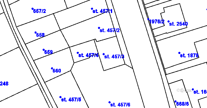 Parcela st. 457/3 v KÚ Jičín, Katastrální mapa