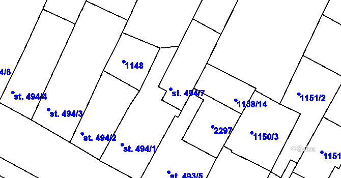 Parcela st. 494/7 v KÚ Jičín, Katastrální mapa