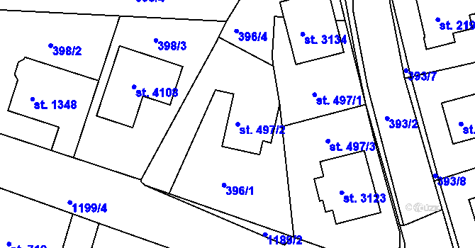 Parcela st. 497/2 v KÚ Jičín, Katastrální mapa