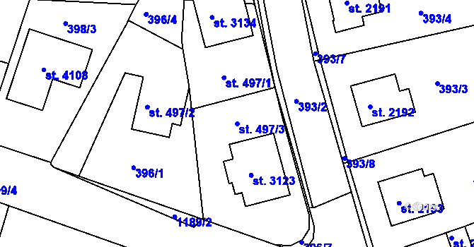 Parcela st. 497/3 v KÚ Jičín, Katastrální mapa