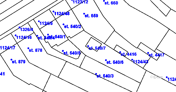Parcela st. 540/7 v KÚ Jičín, Katastrální mapa