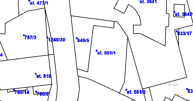 Parcela st. 551/1 v KÚ Jičín, Katastrální mapa