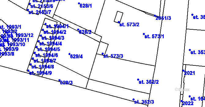Parcela st. 573/3 v KÚ Jičín, Katastrální mapa