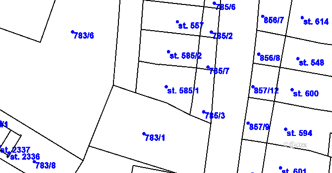 Parcela st. 585/1 v KÚ Jičín, Katastrální mapa