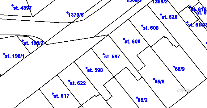 Parcela st. 597 v KÚ Jičín, Katastrální mapa
