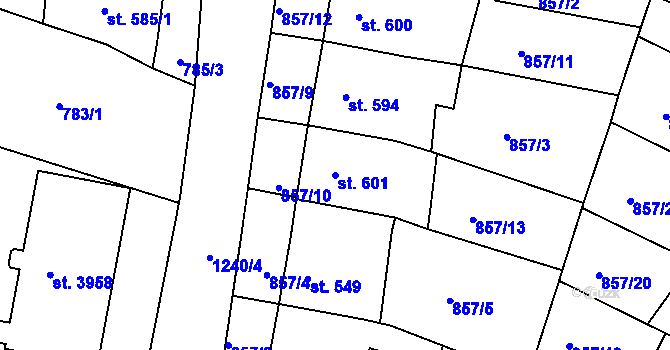 Parcela st. 601 v KÚ Jičín, Katastrální mapa