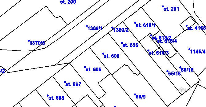 Parcela st. 608 v KÚ Jičín, Katastrální mapa