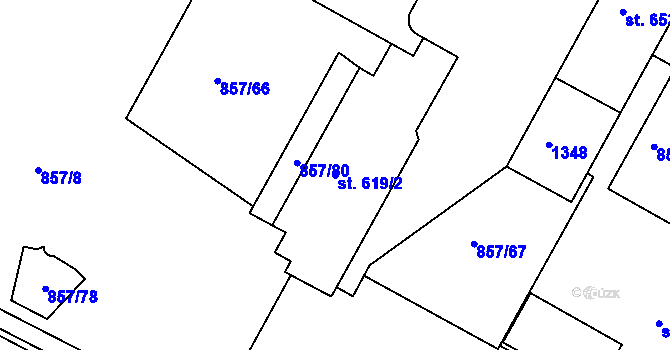 Parcela st. 619/2 v KÚ Jičín, Katastrální mapa