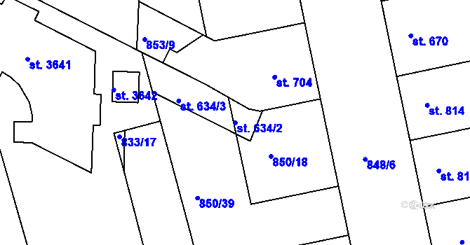 Parcela st. 634/2 v KÚ Jičín, Katastrální mapa
