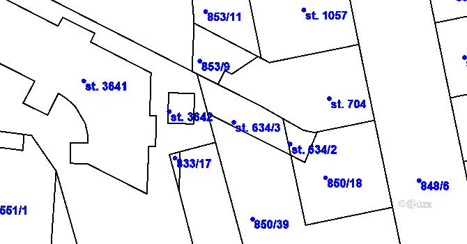 Parcela st. 634/3 v KÚ Jičín, Katastrální mapa