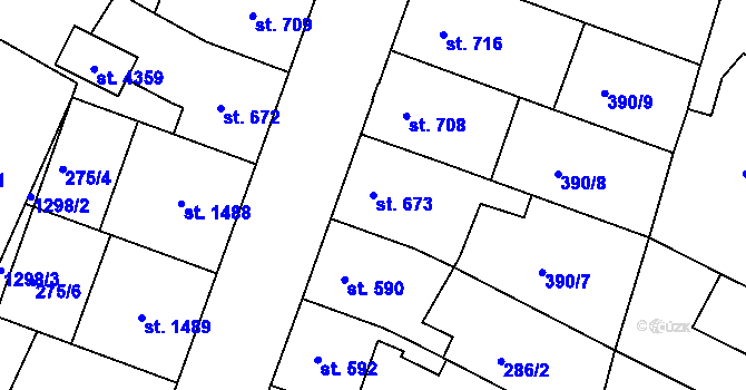 Parcela st. 673 v KÚ Jičín, Katastrální mapa