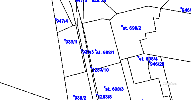 Parcela st. 698/1 v KÚ Jičín, Katastrální mapa