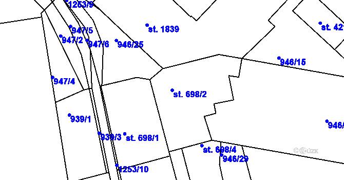 Parcela st. 698/2 v KÚ Jičín, Katastrální mapa