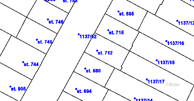 Parcela st. 712 v KÚ Jičín, Katastrální mapa