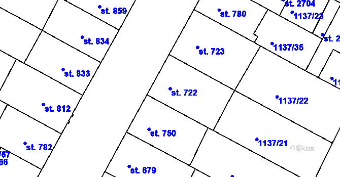Parcela st. 722 v KÚ Jičín, Katastrální mapa