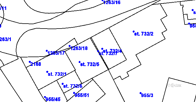 Parcela st. 732/7 v KÚ Jičín, Katastrální mapa