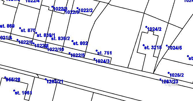 Parcela st. 751 v KÚ Jičín, Katastrální mapa