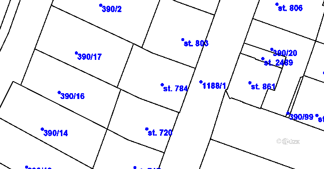 Parcela st. 784 v KÚ Jičín, Katastrální mapa