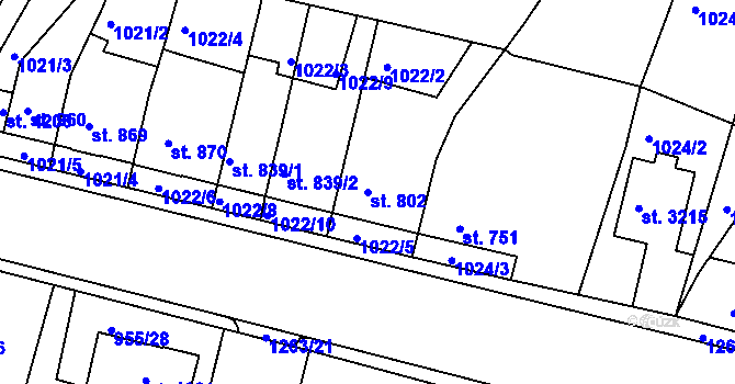 Parcela st. 802 v KÚ Jičín, Katastrální mapa