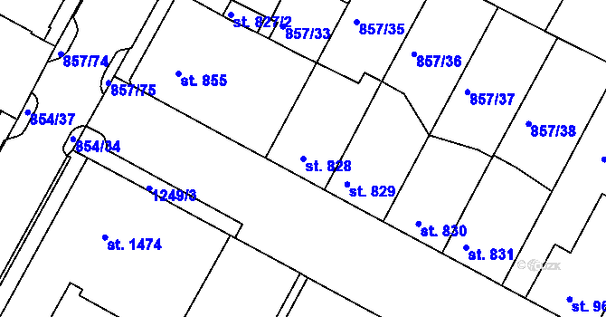 Parcela st. 828 v KÚ Jičín, Katastrální mapa