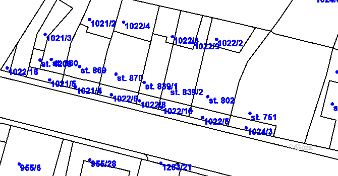 Parcela st. 839/2 v KÚ Jičín, Katastrální mapa