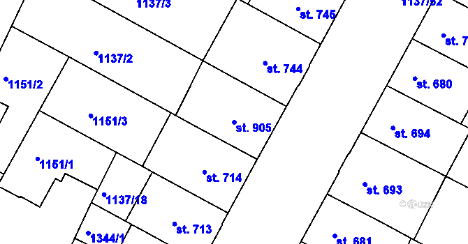 Parcela st. 905 v KÚ Jičín, Katastrální mapa