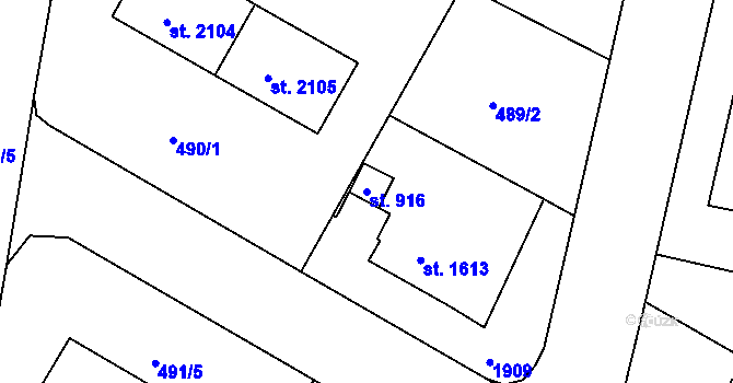 Parcela st. 916 v KÚ Jičín, Katastrální mapa
