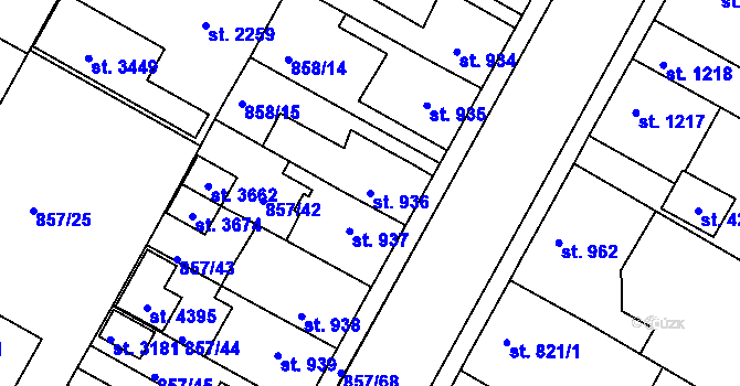 Parcela st. 936 v KÚ Jičín, Katastrální mapa